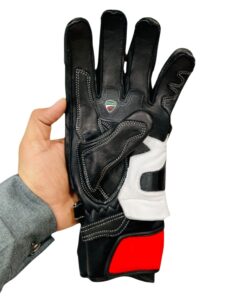 DUCATI MOTORBIKE RACING LEATHER GLOVES WHITE, BLACK & RED